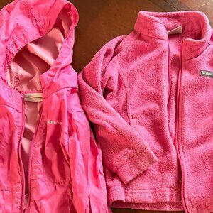 COLUMBIA Girls' 4T Pink Rain Jacket and Fleece Zip-Up Jacket Bundle